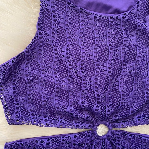 Eloquii Purple Crochet Cut Out Side Sleeveless Coverup Knee Length Midi Dress - Picture 5 of 12